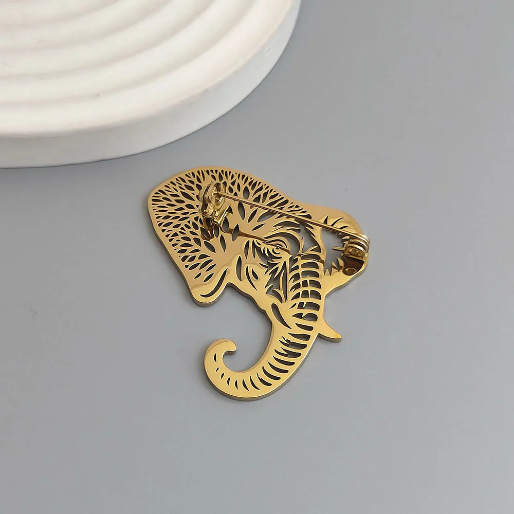 Original design branch elephant gold-plated stainless steel brooch, waterproof and non-fading brooch, suit accessories