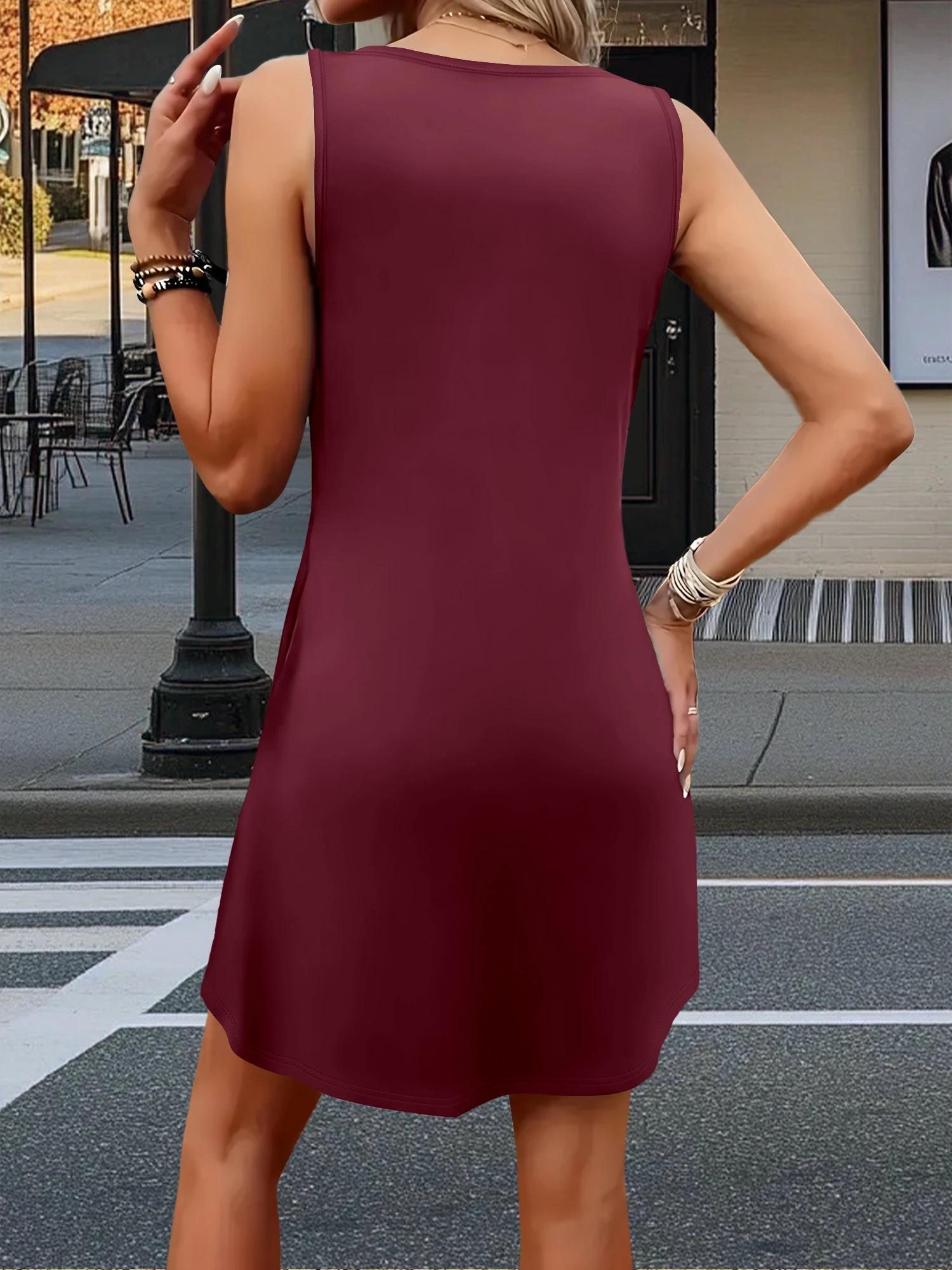 Summer 2026 Basic Sleeveless Tank Dress Solid Color Crew Neck Loose A-Line T-Shirt Casual Daily Wear