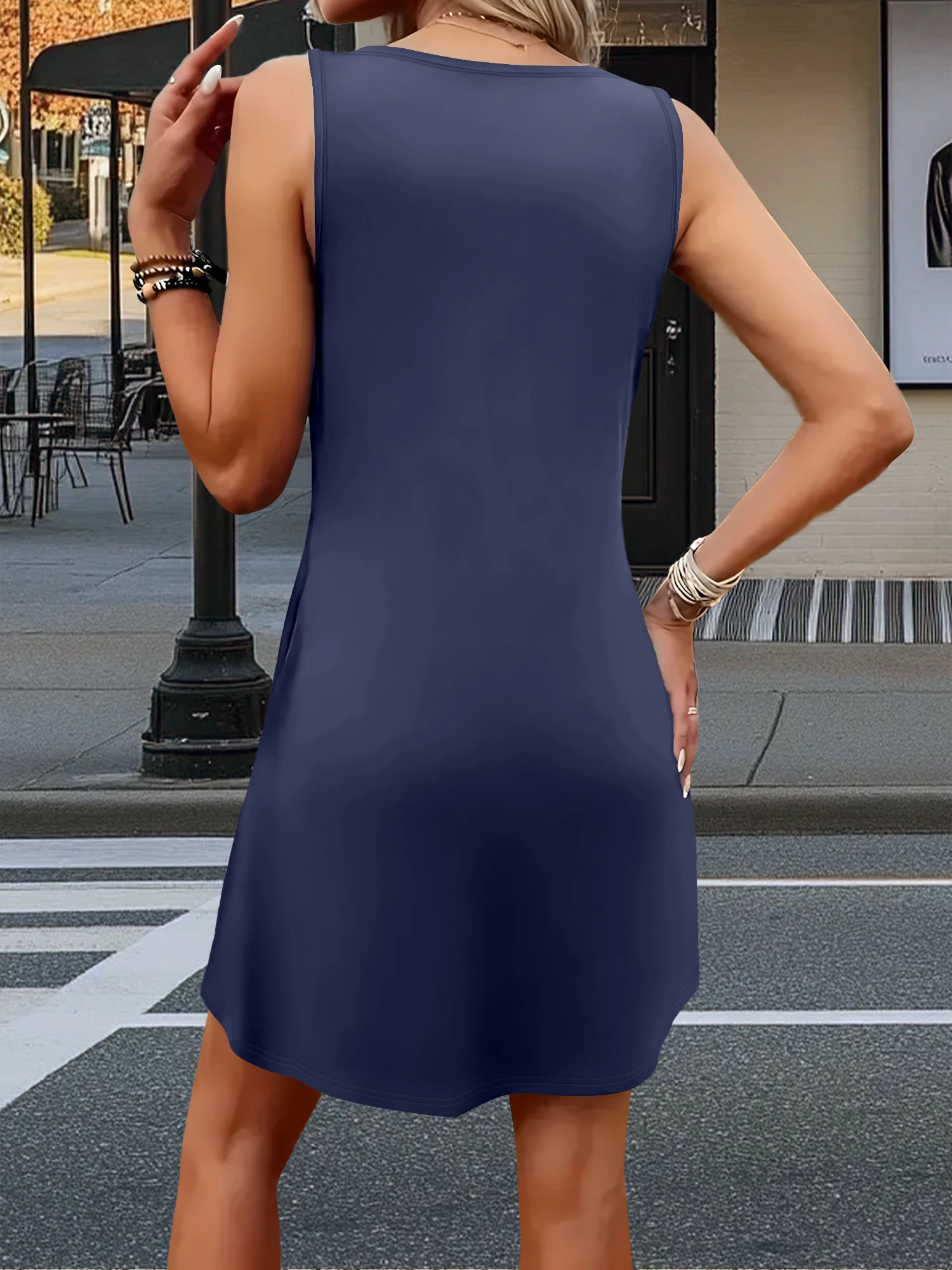 Summer 2026 Basic Sleeveless Tank Dress Solid Color Crew Neck Loose A-Line T-Shirt Casual Daily Wear