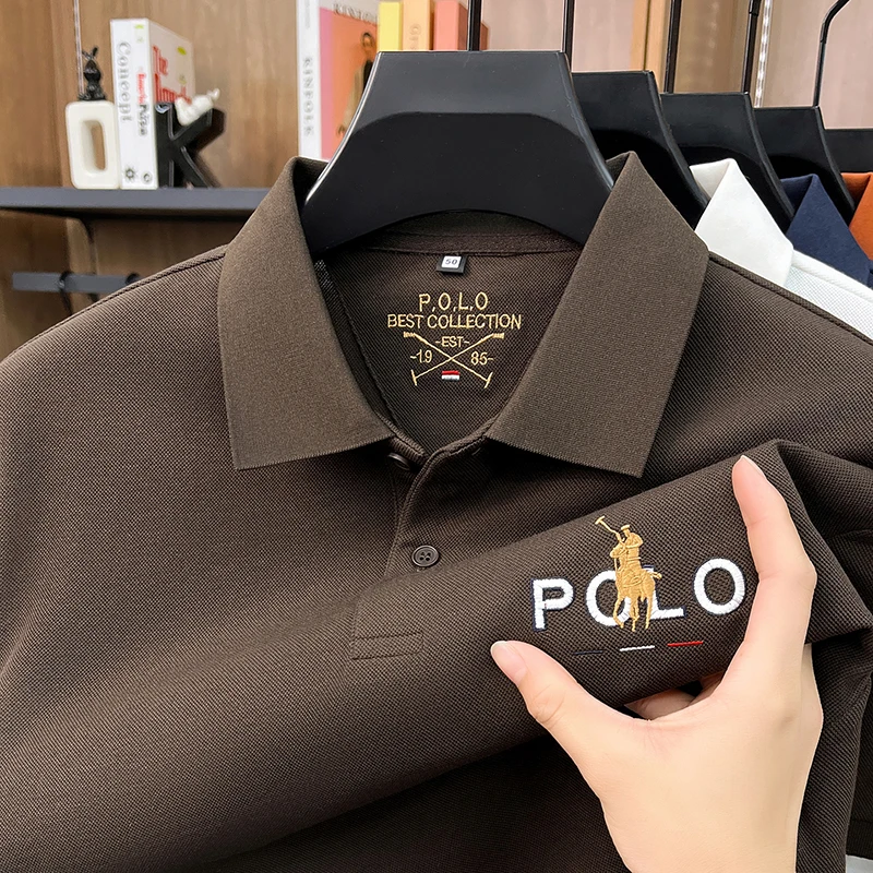 High end luxury brand silk cotton short sleeve polo shirt summer comfort men's T-shirt Paul Pony embroidered business casual top