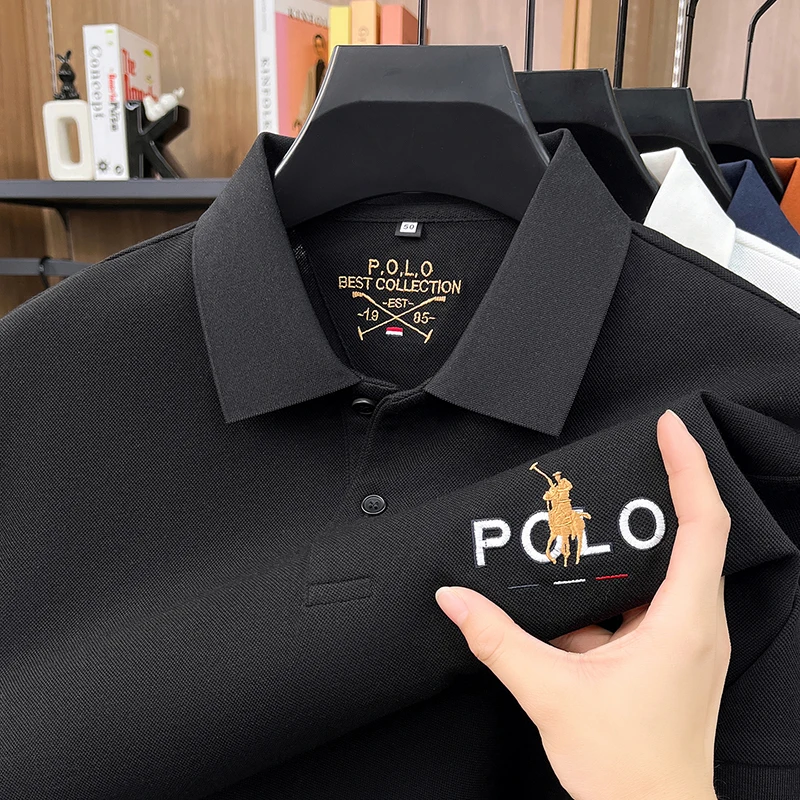 High end luxury brand silk cotton short sleeve polo shirt summer comfort men's T-shirt Paul Pony embroidered business casual top