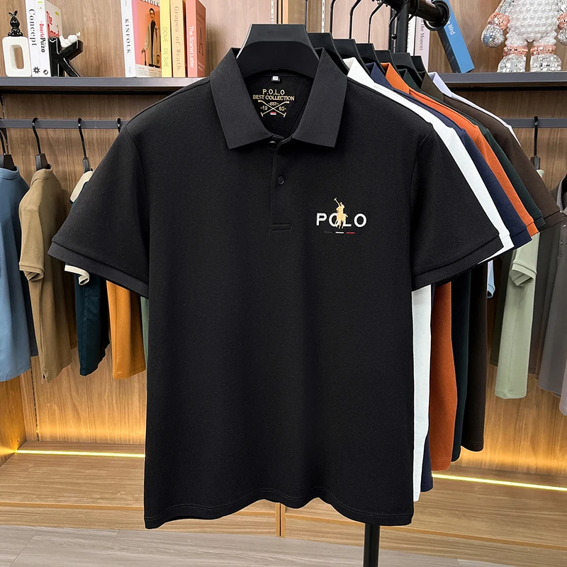 High end luxury brand silk cotton short sleeve polo shirt summer comfort men's T-shirt Paul Pony embroidered business casual top