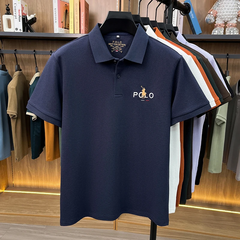 High end luxury brand silk cotton short sleeve polo shirt summer comfort men's T-shirt Paul Pony embroidered business casual top