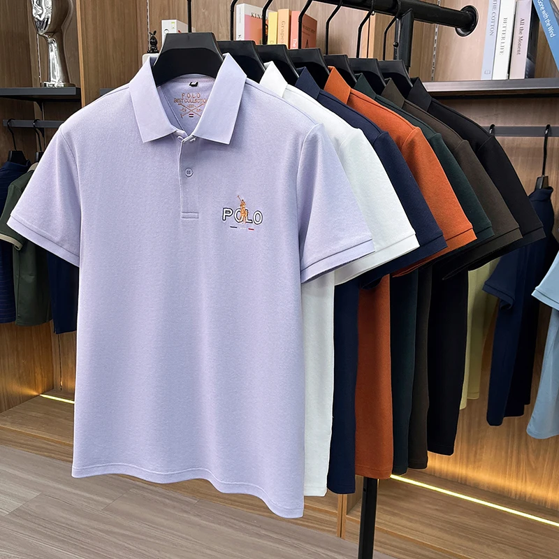 High end luxury brand silk cotton short sleeve polo shirt summer comfort men's T-shirt Paul Pony embroidered business casual top