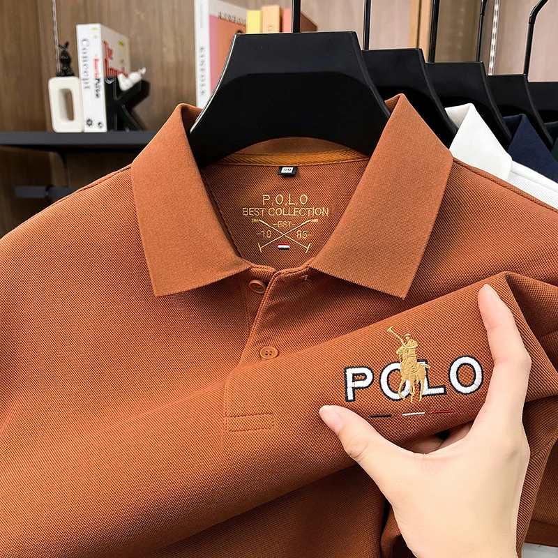 High end luxury brand silk cotton short sleeve polo shirt summer comfort men's T-shirt Paul Pony embroidered business casual top