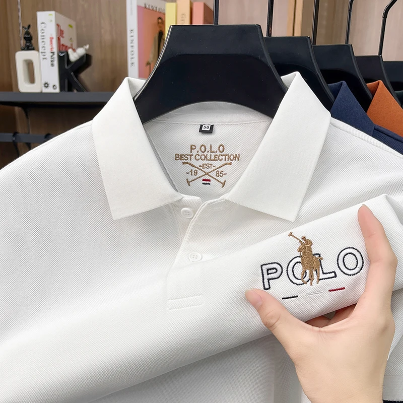 High end luxury brand silk cotton short sleeve polo shirt summer comfort men's T-shirt Paul Pony embroidered business casual top