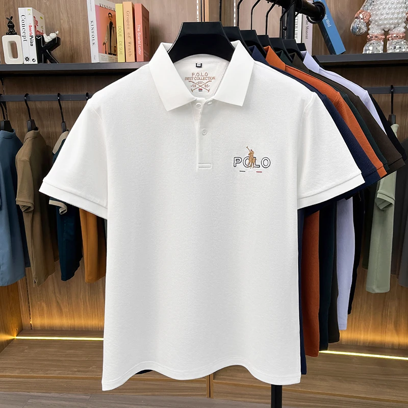 High end luxury brand silk cotton short sleeve polo shirt summer comfort men's T-shirt Paul Pony embroidered business casual top