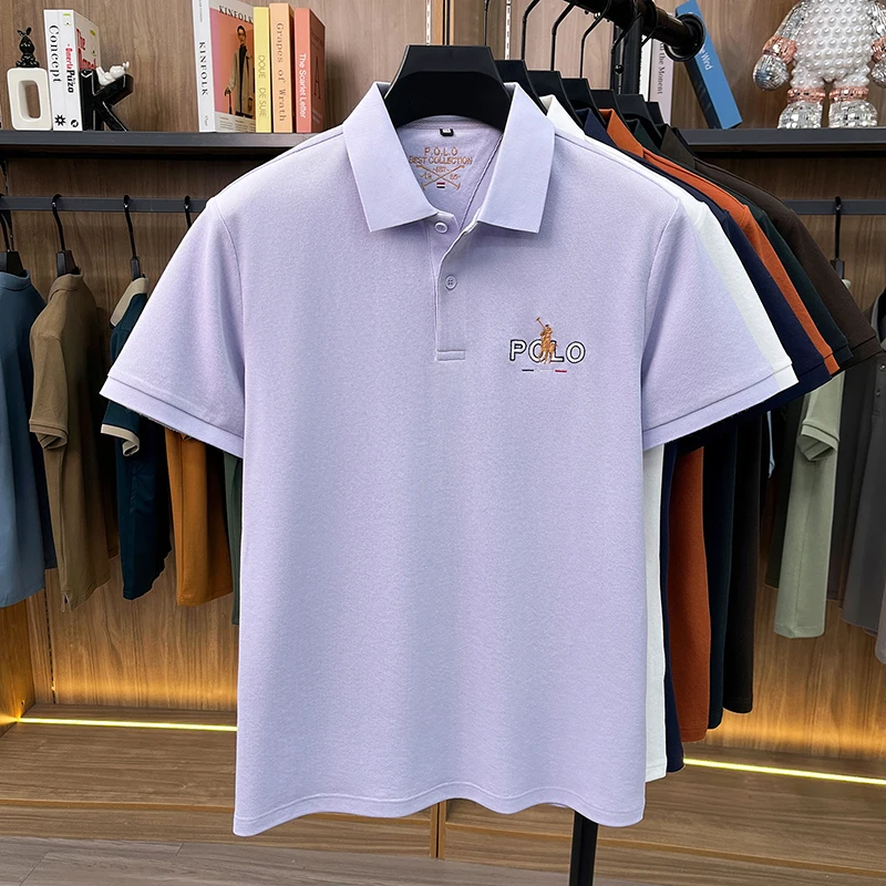 High end luxury brand silk cotton short sleeve polo shirt summer comfort men's T-shirt Paul Pony embroidered business casual top