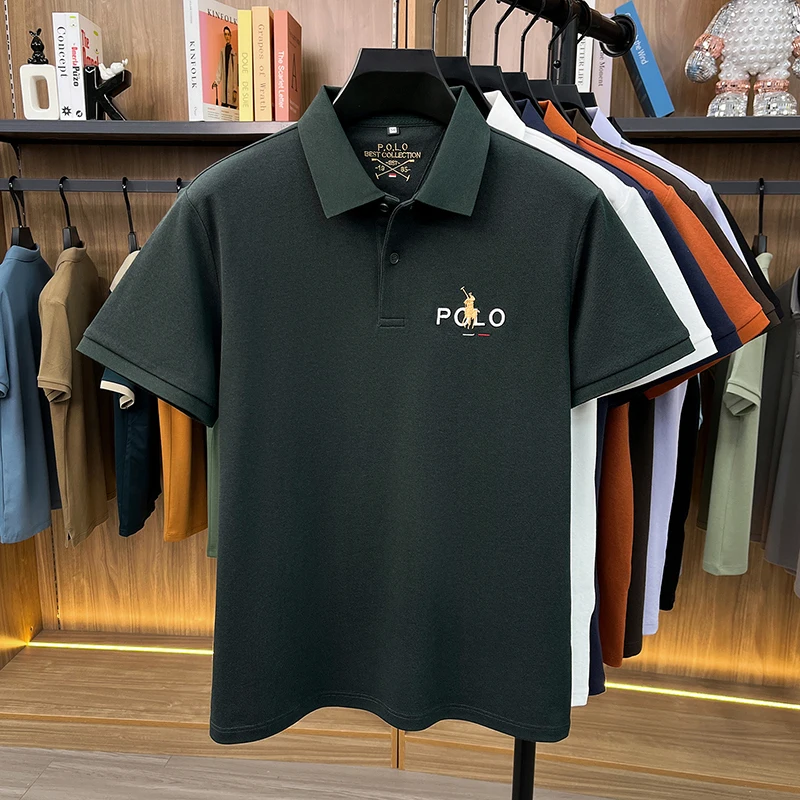 High end luxury brand silk cotton short sleeve polo shirt summer comfort men's T-shirt Paul Pony embroidered business casual top