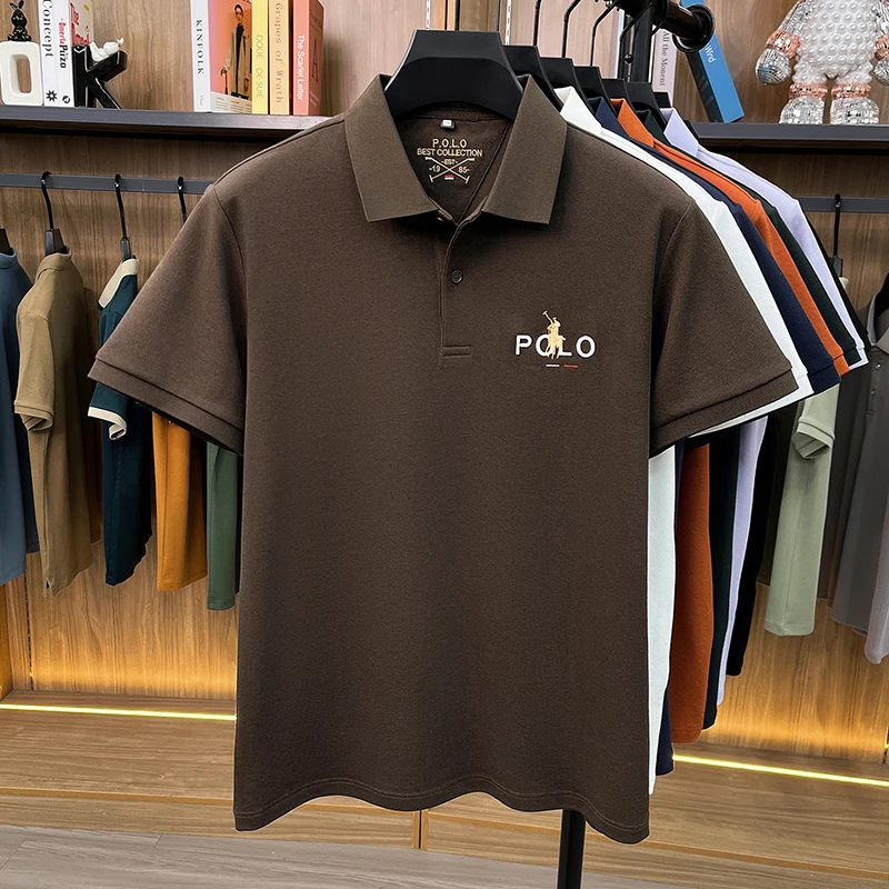 High end luxury brand silk cotton short sleeve polo shirt summer comfort men's T-shirt Paul Pony embroidered business casual top