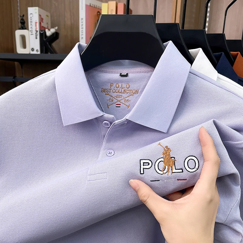 High end luxury brand silk cotton short sleeve polo shirt summer comfort men's T-shirt Paul Pony embroidered business casual top