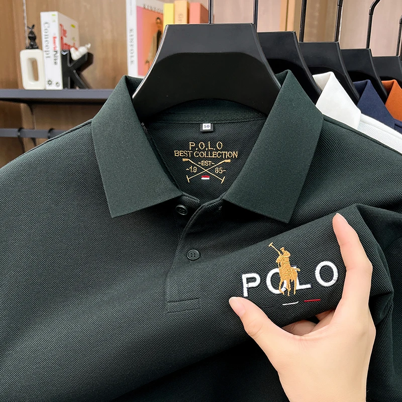 High end luxury brand silk cotton short sleeve polo shirt summer comfort men's T-shirt Paul Pony embroidered business casual top