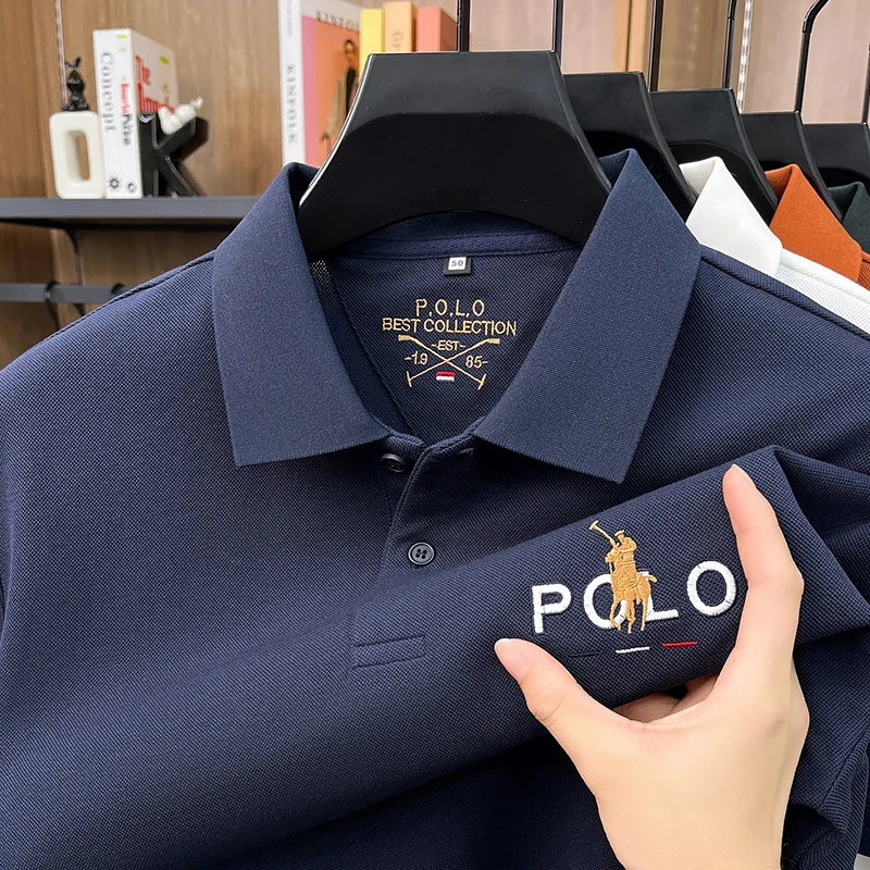 High end luxury brand silk cotton short sleeve polo shirt summer comfort men's T-shirt Paul Pony embroidered business casual top