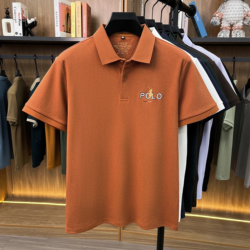 High end luxury brand silk cotton short sleeve polo shirt summer comfort men's T-shirt Paul Pony embroidered business casual top