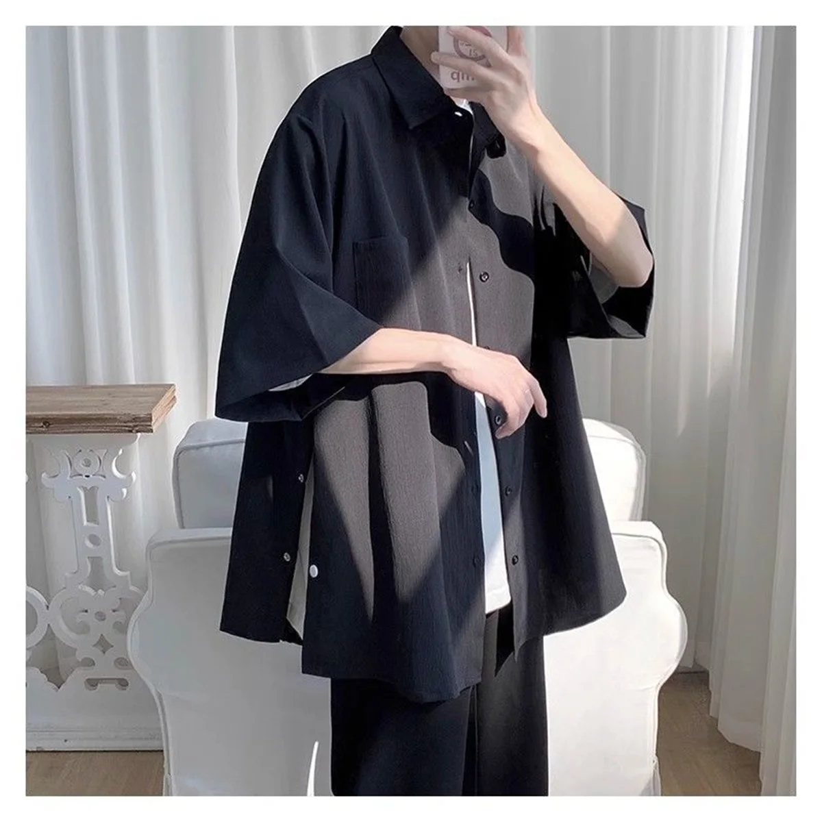 Solid Color Spring Summer Thin Shirts Short Sleeve Loose Turn-down Collar Button Handsome Fashion Casual Street Men's Clothing