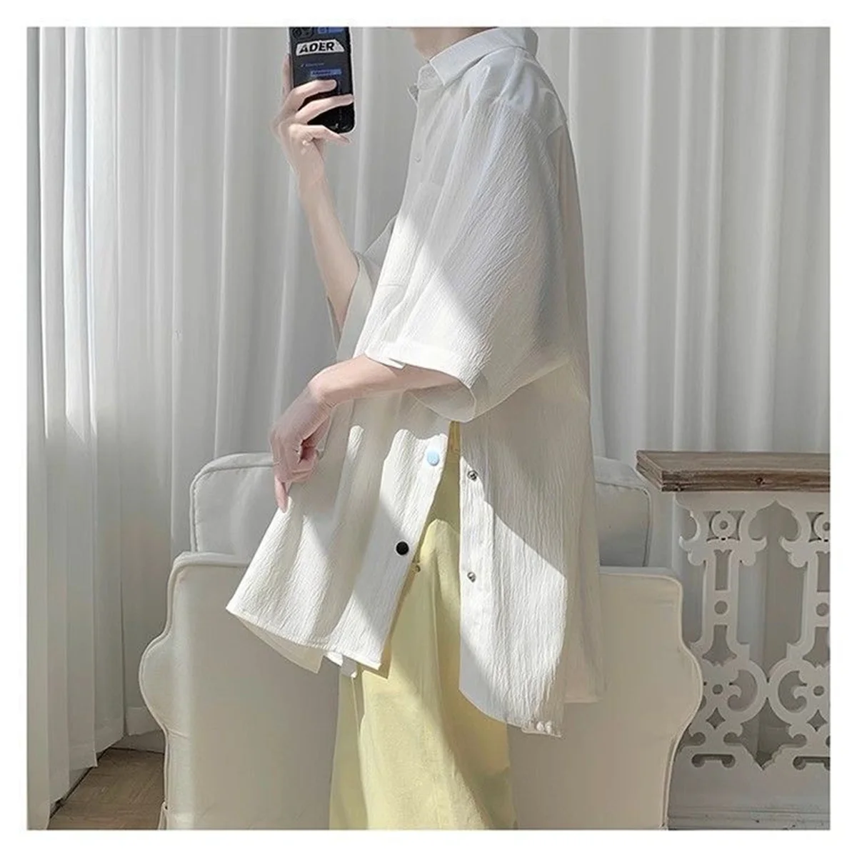Solid Color Spring Summer Thin Shirts Short Sleeve Loose Turn-down Collar Button Handsome Fashion Casual Street Men's Clothing