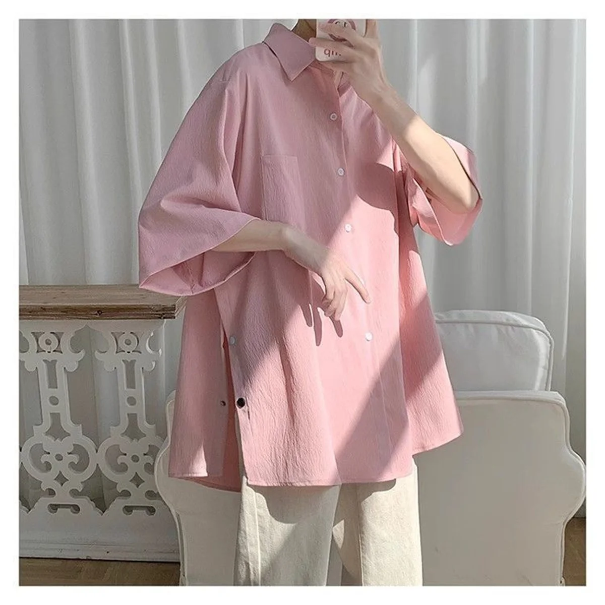 Solid Color Spring Summer Thin Shirts Short Sleeve Loose Turn-down Collar Button Handsome Fashion Casual Street Men's Clothing
