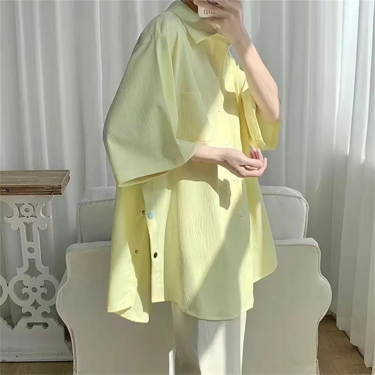 Solid Color Spring Summer Thin Shirts Short Sleeve Loose Turn-down Collar Button Handsome Fashion Casual Street Men's Clothing