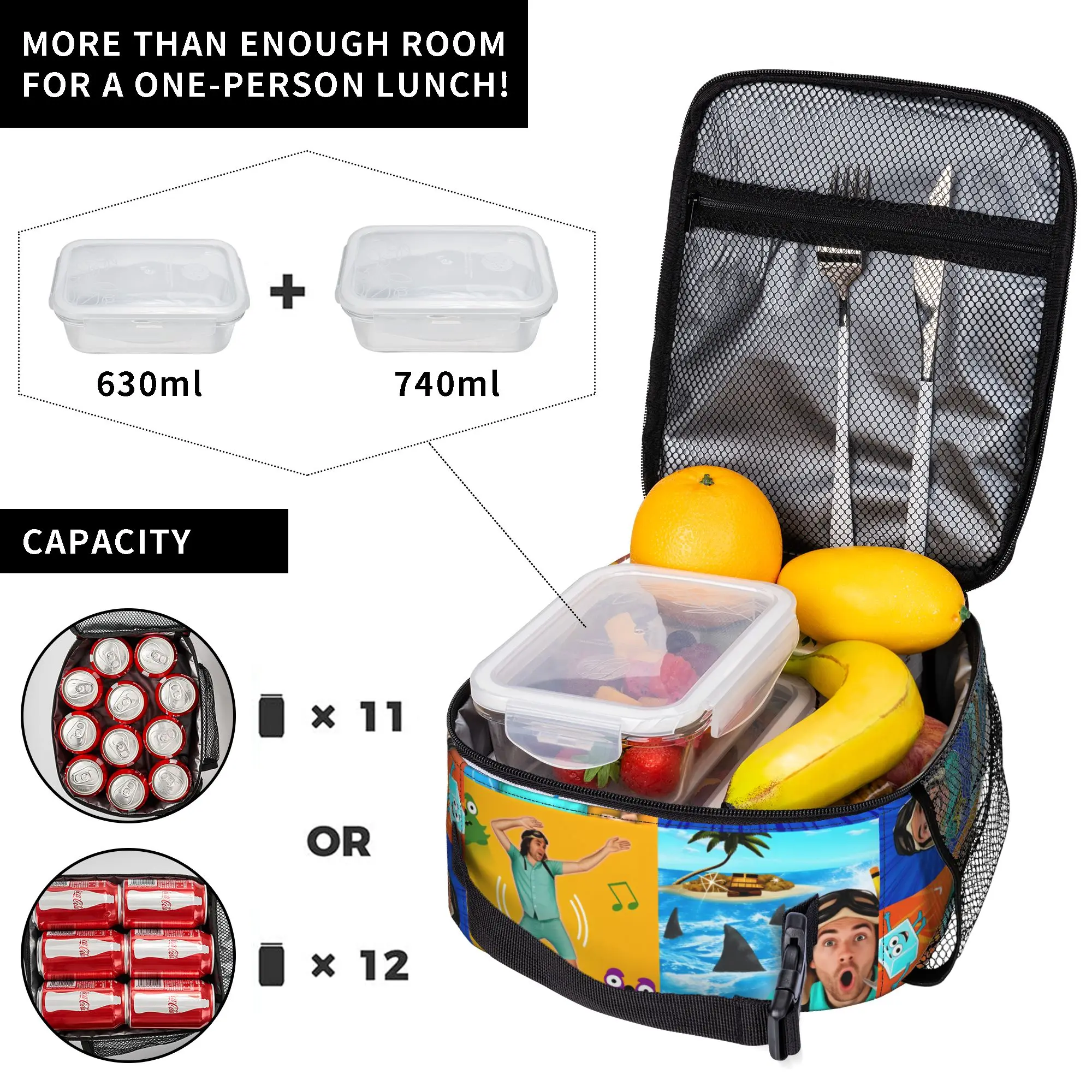 Danny Go Animated Programs Lunch Bag Cute Lunch Box Portable Zipper Thermal Lunch Bags For Men Waterproof Print Cooler Bag