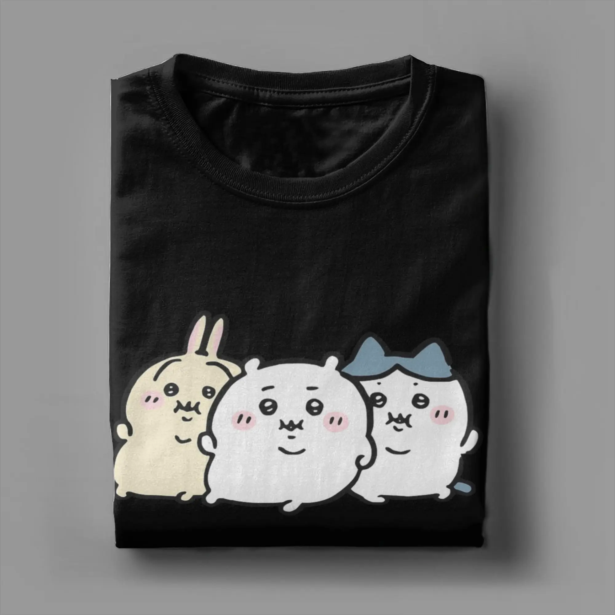 Chubby Bloated Chiikawas Hachiware Usagi Hungry Eat Food Full Fat T Shirts Men's Cotton T-Shirt Tee Shirt Clothing Gift Idea