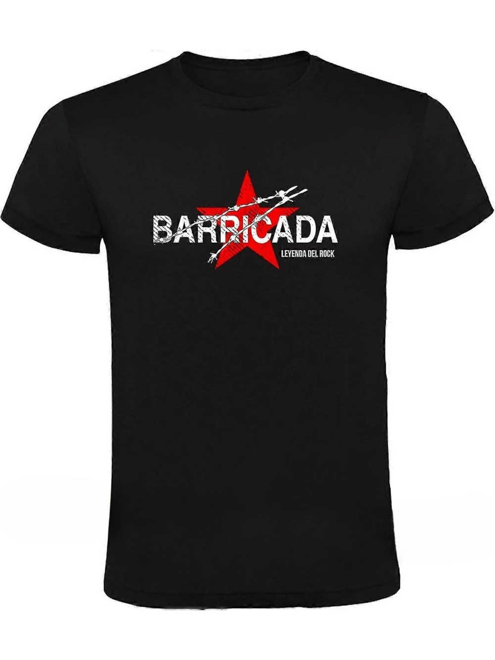 Men's Black Barricada Punk Band Graphic T-Shirt Distressed White and Red Lyrics rint Pure Cotton Couple Style All Seasons Shirt