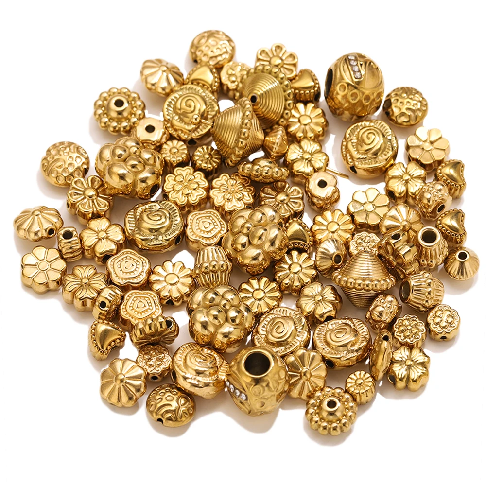 5PCS Flower Spacers Beads18K Gold Plated For Jewelry Making Bead Separator Stainless Steel Never Fade Flat Beads DIY Bracelet