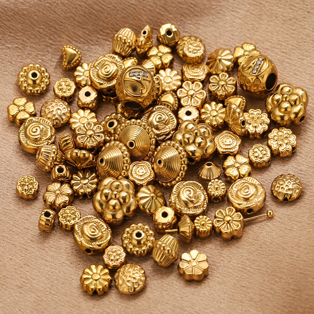 5PCS Flower Spacers Beads18K Gold Plated For Jewelry Making Bead Separator Stainless Steel Never Fade Flat Beads DIY Bracelet