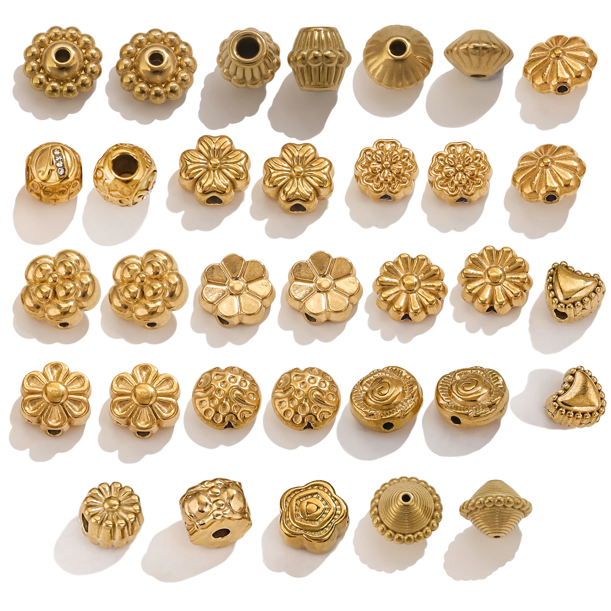 5PCS Flower Spacers Beads18K Gold Plated For Jewelry Making Bead Separator Stainless Steel Never Fade Flat Beads DIY Bracelet
