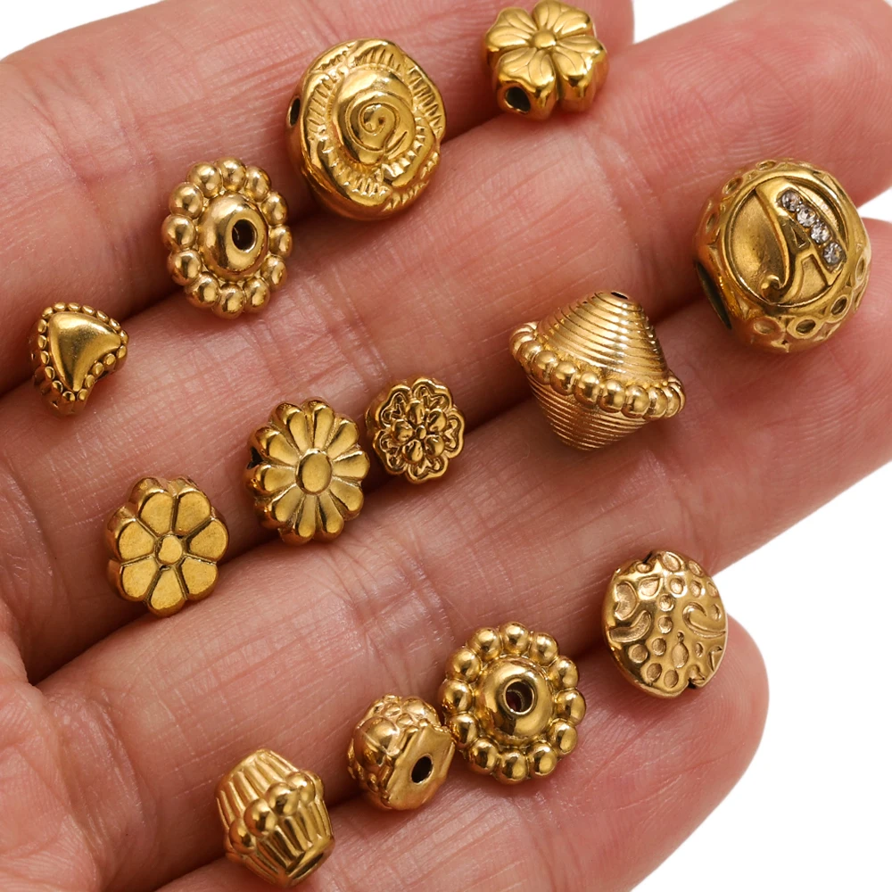 5PCS Flower Spacers Beads18K Gold Plated For Jewelry Making Bead Separator Stainless Steel Never Fade Flat Beads DIY Bracelet