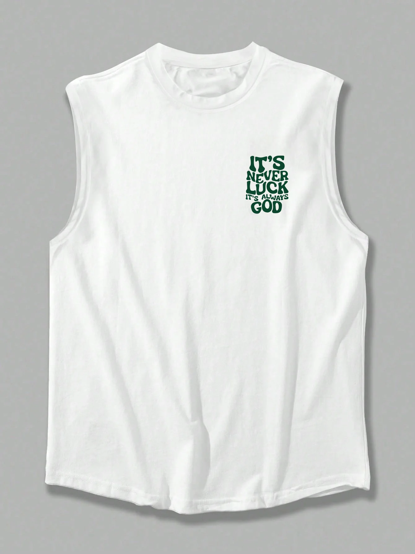 100% Pure Cotton Men's Summer Fashionable Casual Sports Loose God Luck Letter Printed Breathable Round Neck Sleeveless Vest