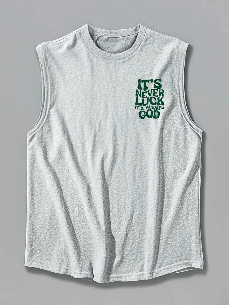 100% Pure Cotton Men's Summer Fashionable Casual Sports Loose God Luck Letter Printed Breathable Round Neck Sleeveless Vest