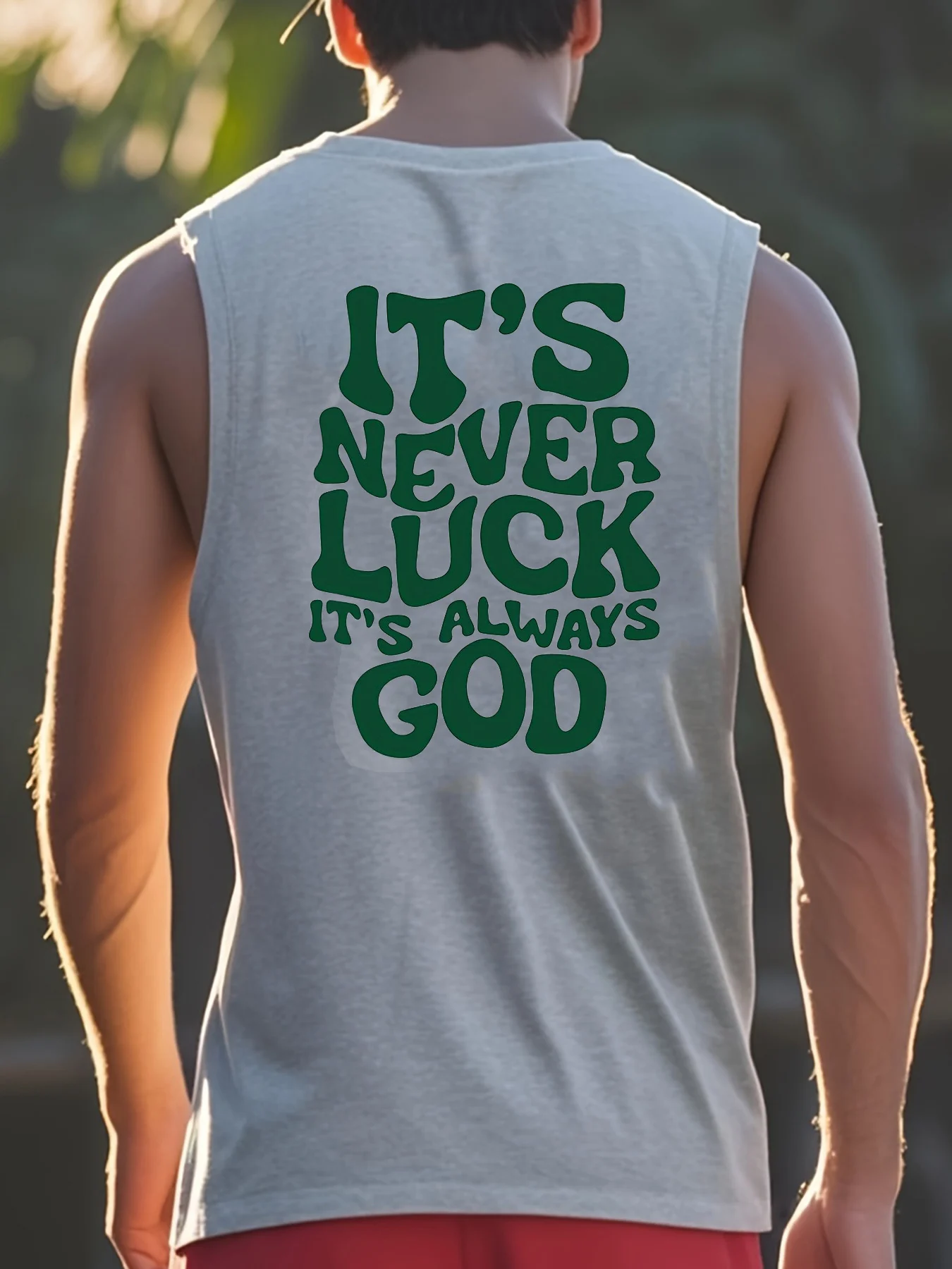 100% Pure Cotton Men's Summer Fashionable Casual Sports Loose God Luck Letter Printed Breathable Round Neck Sleeveless Vest