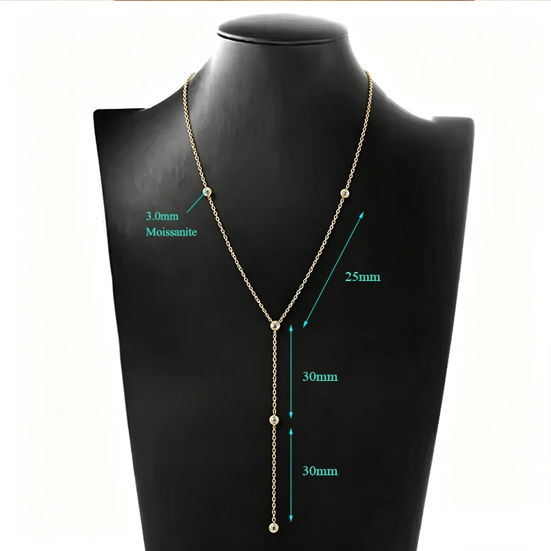 OXTAO 3.0mm Long Chain Moissanite Y Drop Necklace for Women Vintage Tassel Choker Necklace Aesthetics Jewelry 14K Gold Filled