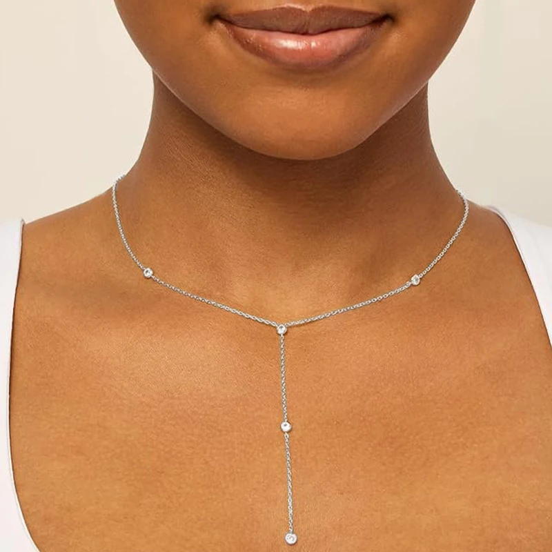 OXTAO 3.0mm Long Chain Moissanite Y Drop Necklace for Women Vintage Tassel Choker Necklace Aesthetics Jewelry 14K Gold Filled