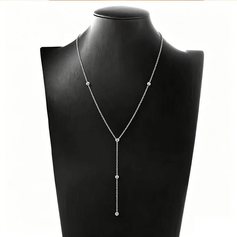 OXTAO 3.0mm Long Chain Moissanite Y Drop Necklace for Women Vintage Tassel Choker Necklace Aesthetics Jewelry 14K Gold Filled