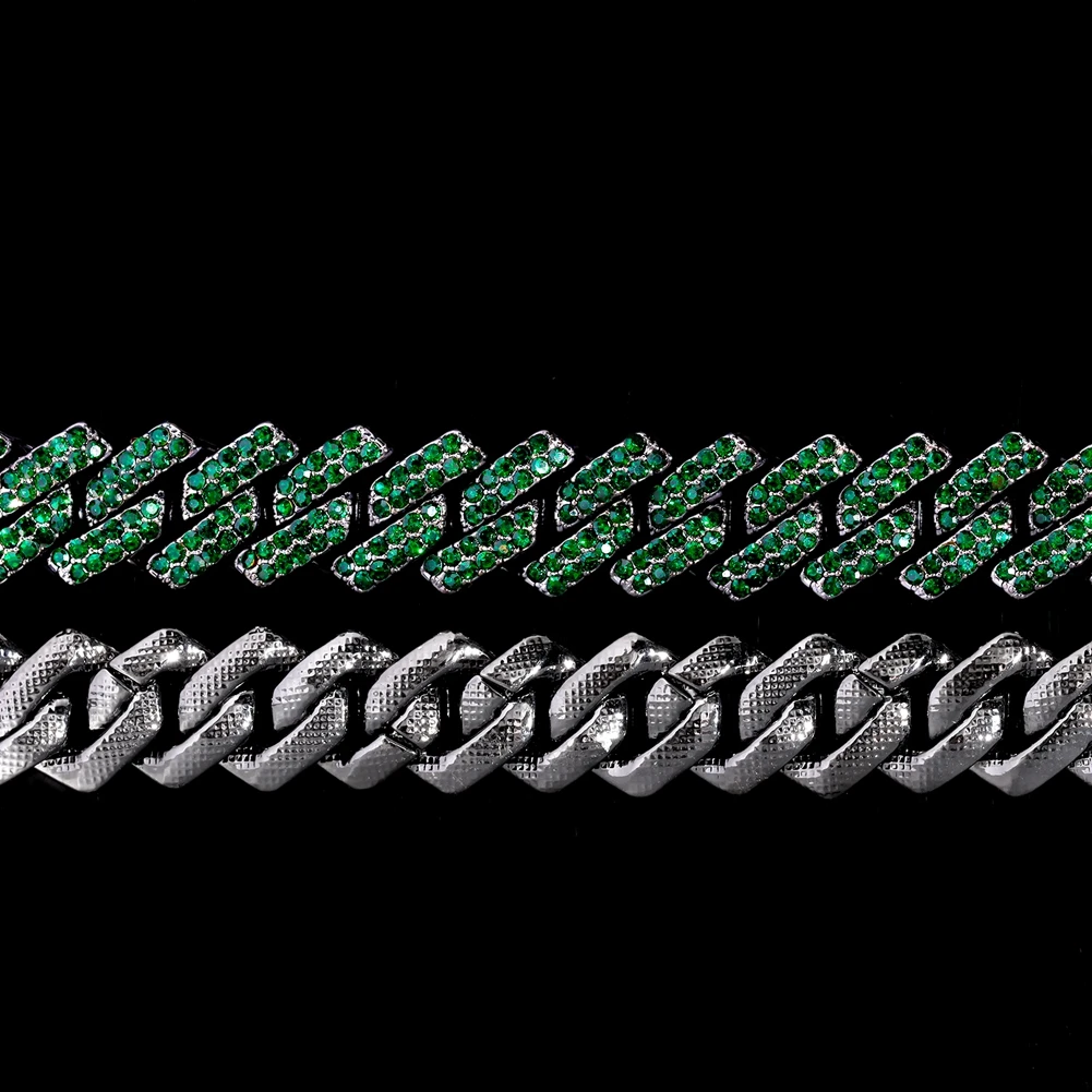 Cuban Chain Necklace for Men Women, Green Rhinestone Iced Out Link Chain, Hip Hop Jewelry