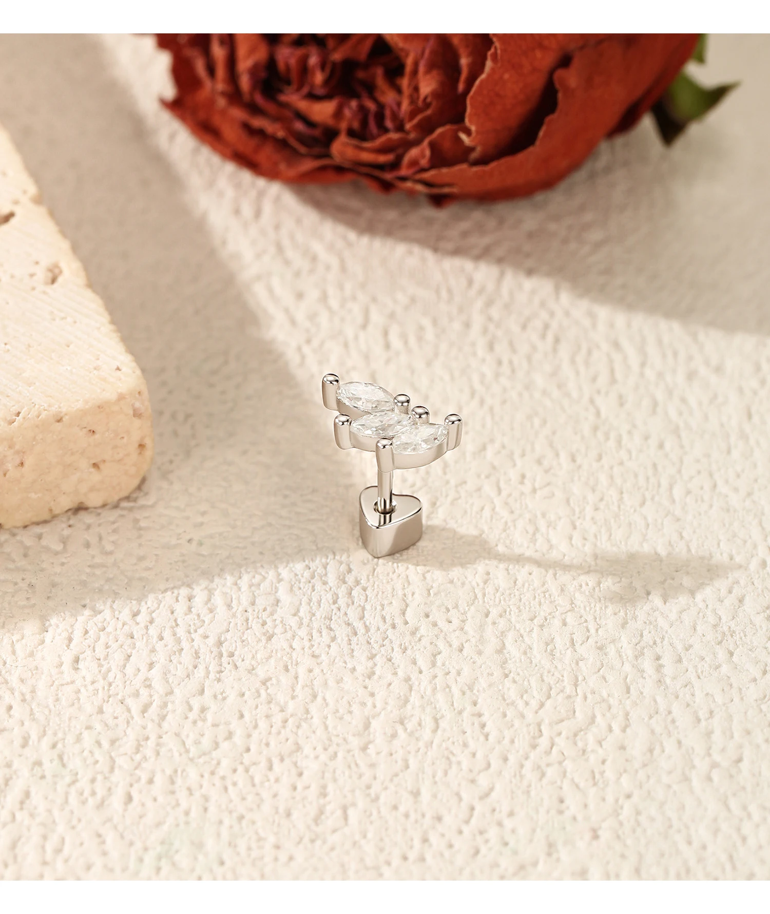 MODIAN 0.3CT Marquise Cut Moissanite Cartilage Ear 925 Sterling Sliver Earrings Heart Screw Stud Earrings For Women Fine Jewelry