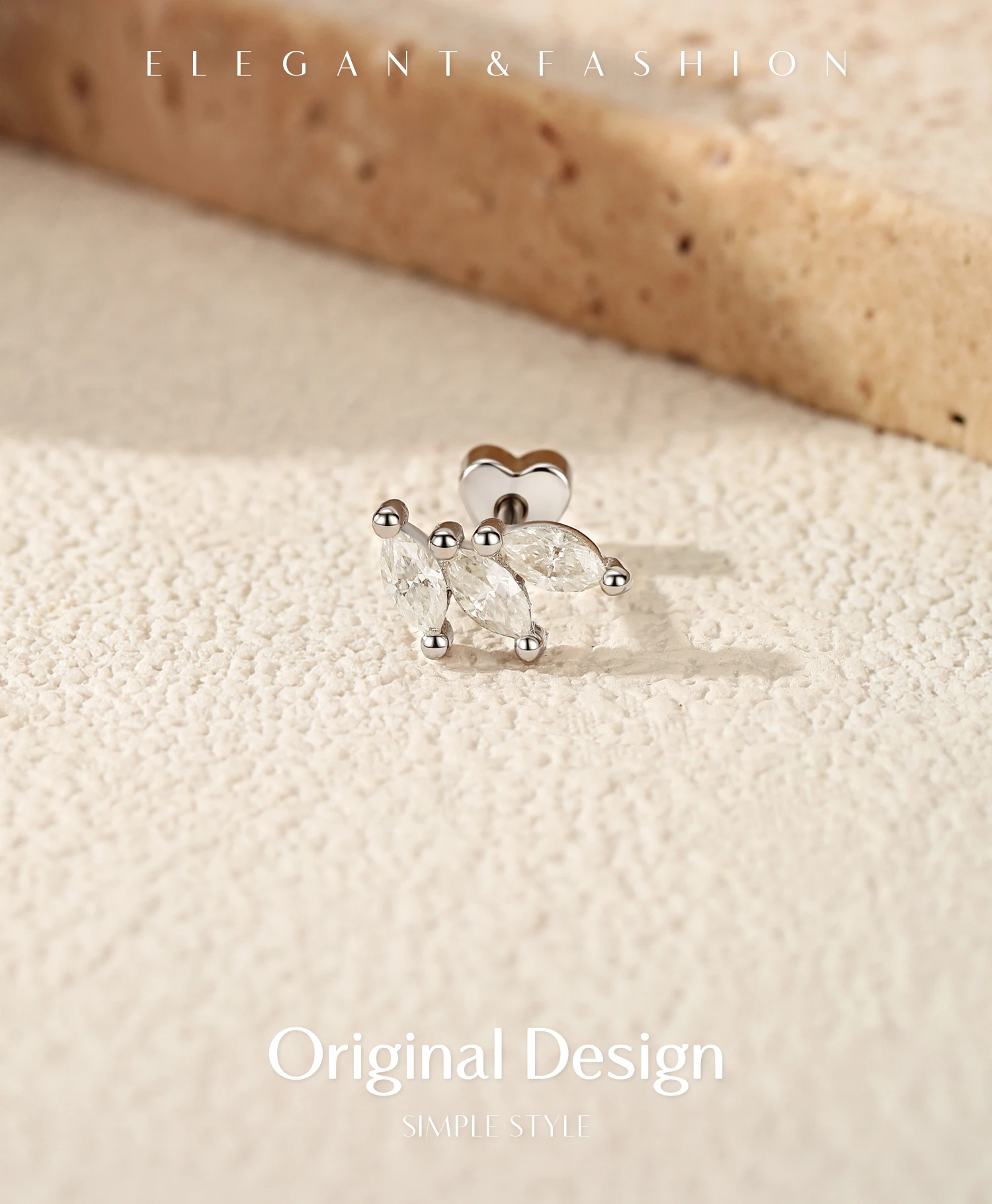 MODIAN 0.3CT Marquise Cut Moissanite Cartilage Ear 925 Sterling Sliver Earrings Heart Screw Stud Earrings For Women Fine Jewelry