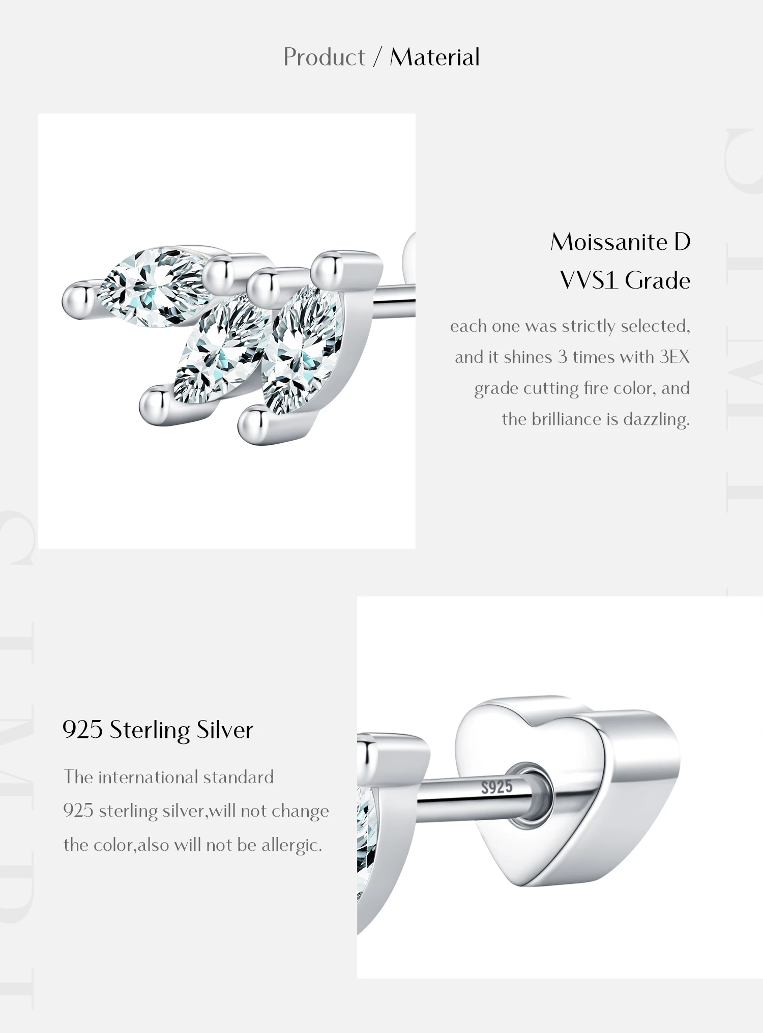 MODIAN 0.3CT Marquise Cut Moissanite Cartilage Ear 925 Sterling Sliver Earrings Heart Screw Stud Earrings For Women Fine Jewelry