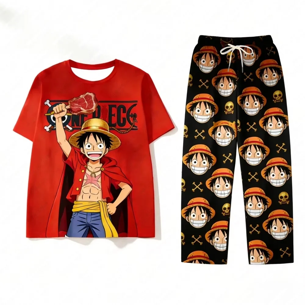2026 One Piece Pirate King Luffy Suit Pajamas Pants for Men's Shirts Women Y2k T-shirts And Pants Set Kids Tshirt Set