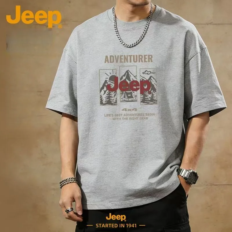 JEEP 2026 Men's Summer Pure Cotton Comfort T-Shirt, Loose and Casual, Crew Neck Outdoor Men's Top