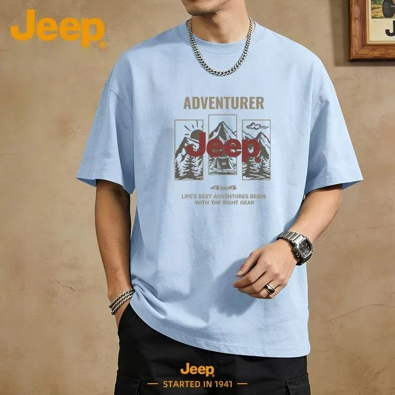 JEEP 2026 Men's Summer Pure Cotton Comfort T-Shirt, Loose and Casual, Crew Neck Outdoor Men's Top