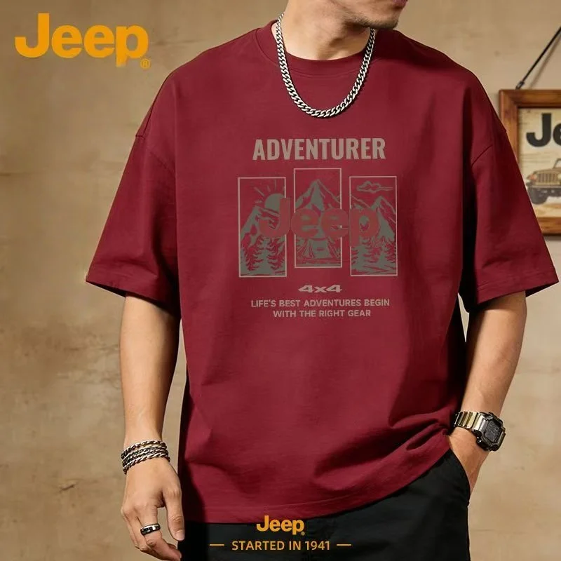 JEEP 2026 Men's Summer Pure Cotton Comfort T-Shirt, Loose and Casual, Crew Neck Outdoor Men's Top