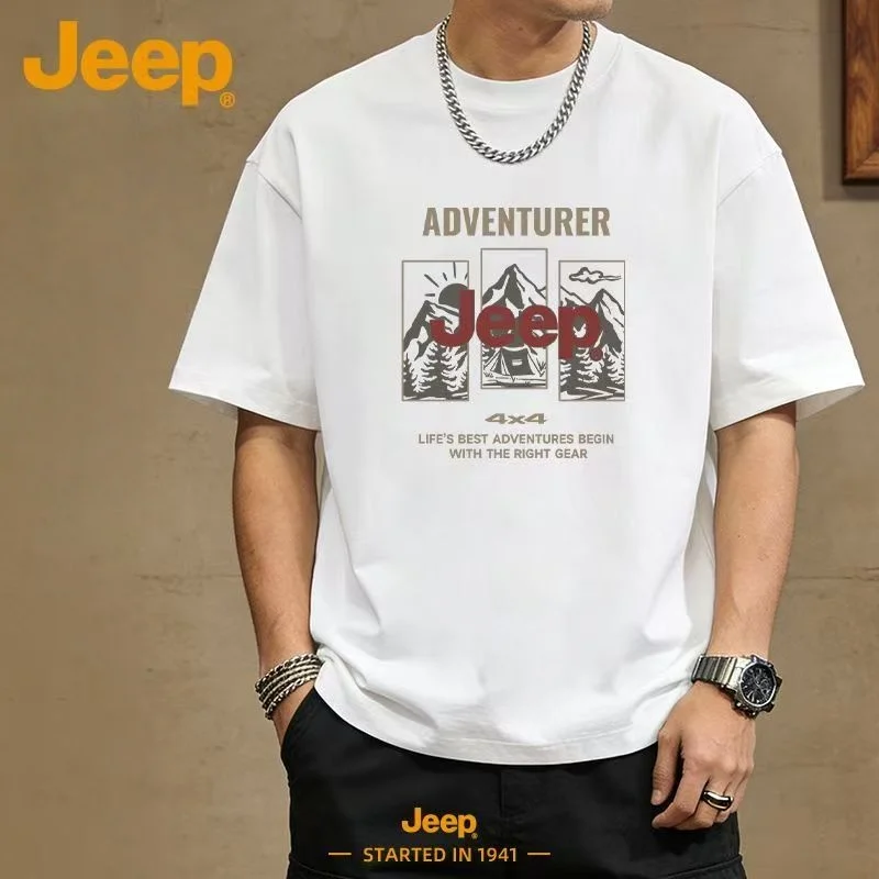 JEEP 2026 Men's Summer Pure Cotton Comfort T-Shirt, Loose and Casual, Crew Neck Outdoor Men's Top