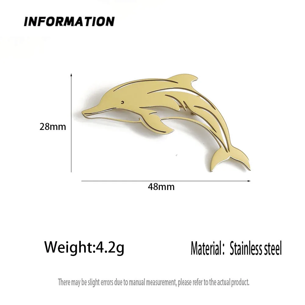 Original design hollow dolphin gold-plated stainless steel brooch, waterproof and non-fading brooch, suit accessories