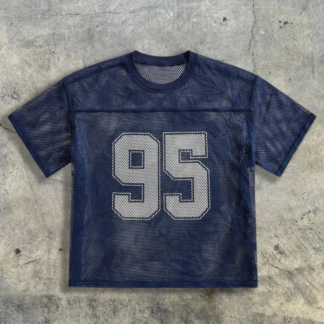 Men Mesh T Shirt Summer Casual Sport Short Sleeve Breathable 95 Print Loose Fit Streetwear for Daily Workout Outdoor Activities