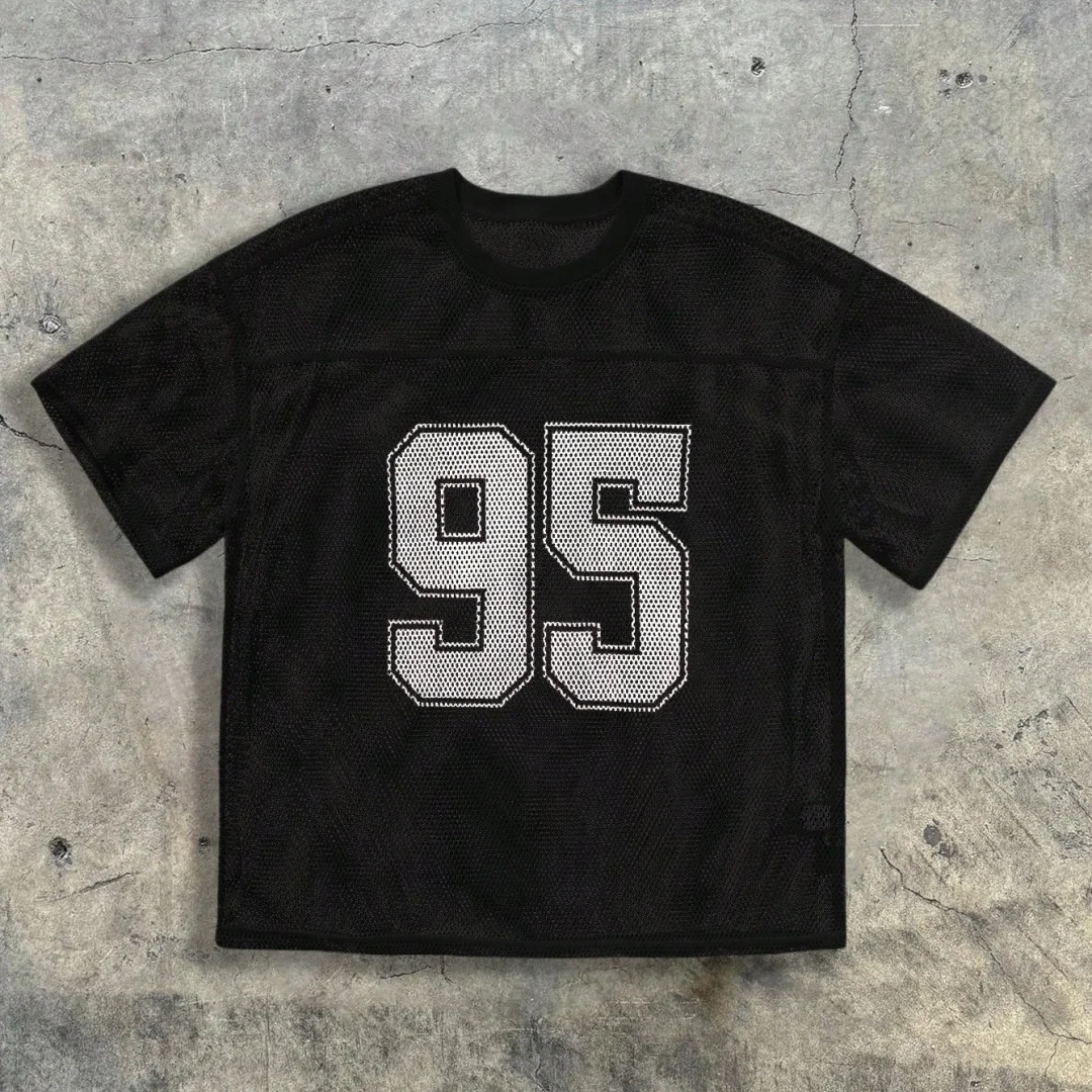 Men Mesh T Shirt Summer Casual Sport Short Sleeve Breathable 95 Print Loose Fit Streetwear for Daily Workout Outdoor Activities