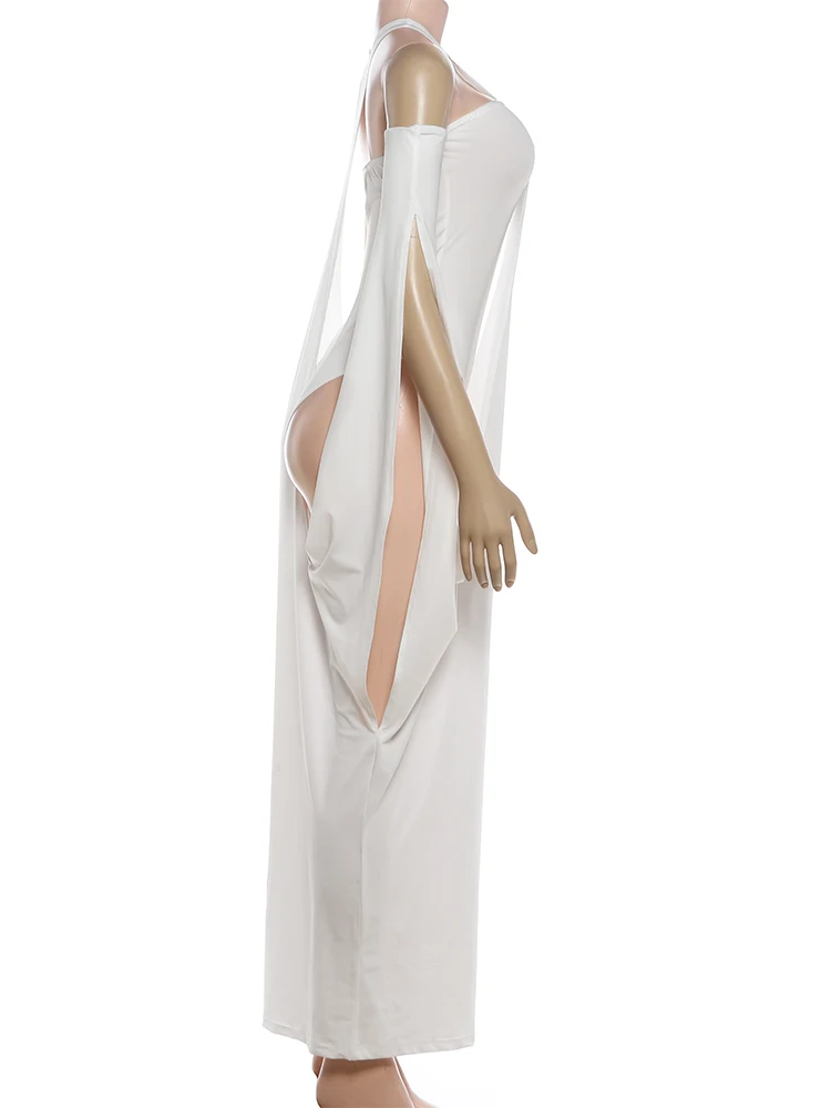 Kliou Sexy Fashion 2 Piece Set Woman Wrap Chest Backless Skinny Bodysuits+Irregular Hollow Halter Long Dress Street Style Suits