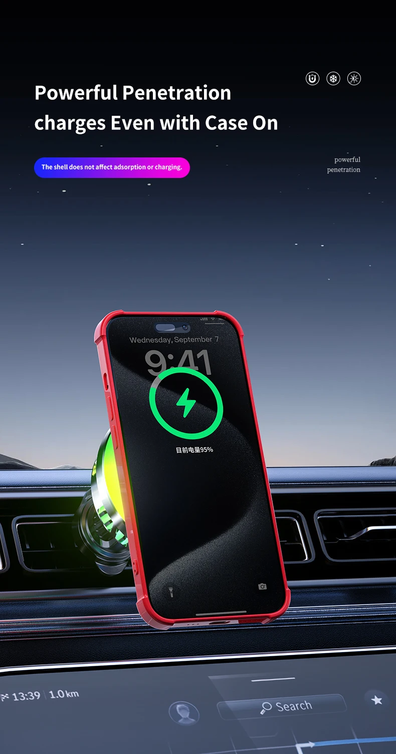 Car qi2.2 25W Magnetic Wireless Charger Air Cooling Fast Charging Station Air Vent Phone Holder Stand For iPhone 17~12 Pro Max