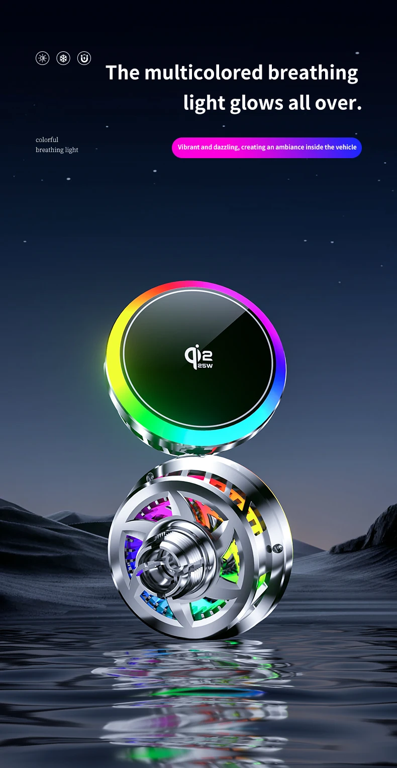 Car qi2.2 25W Magnetic Wireless Charger Air Cooling Fast Charging Station Air Vent Phone Holder Stand For iPhone 17~12 Pro Max